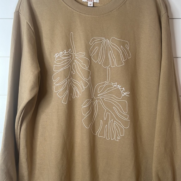 Post Surf Tan Sweatshirt with White Monstera Leaves Design. Size Medium. NWT. - Picture 7 of 10